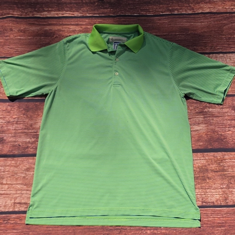 Donald Ross Polo Men's Lime-Green Purple Striped Medium Crest On Neck Embroider